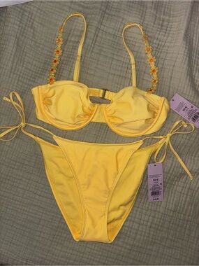 wild fable Yellow Floral-Accent Tie Bikini Set